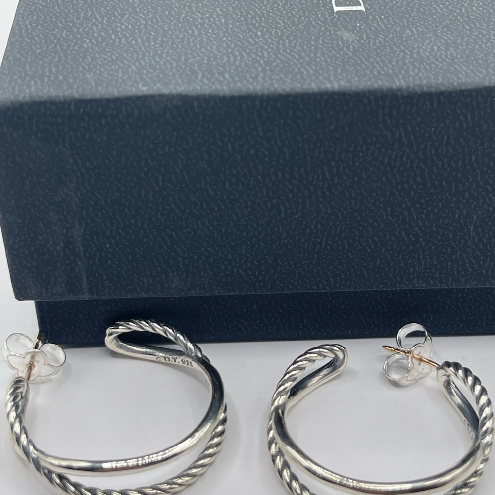 David Yurman Crossover Hoop Earrings in Sterling Silver, 33.7mm - Picture 8 of 10